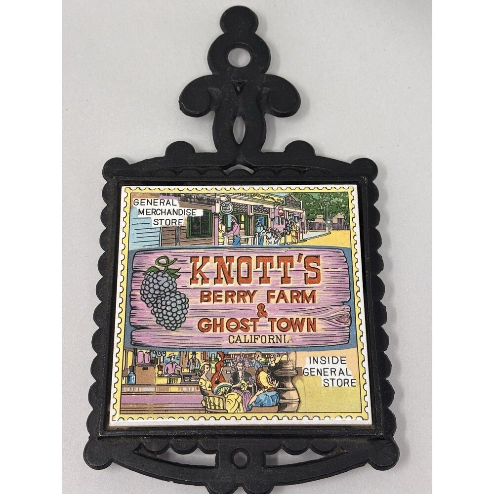 Vintage Knotts Berry Farm Ghost Town Trivet Cherry Japan Cast Iron Tile 1970s